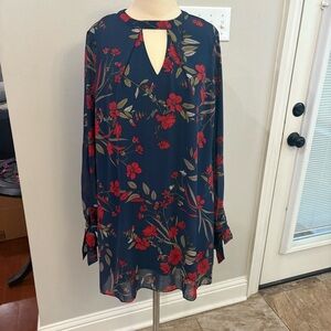 Chelsea & Violet navy blue floral long sleeve knee length flow dress large GUC